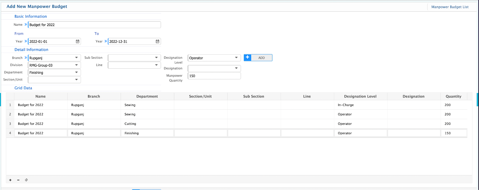 Create Manpower Budget